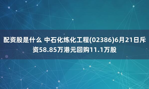 配资股是什么 中石化炼化工程(02386)6月21日斥资58.85万港元回购11.1万股